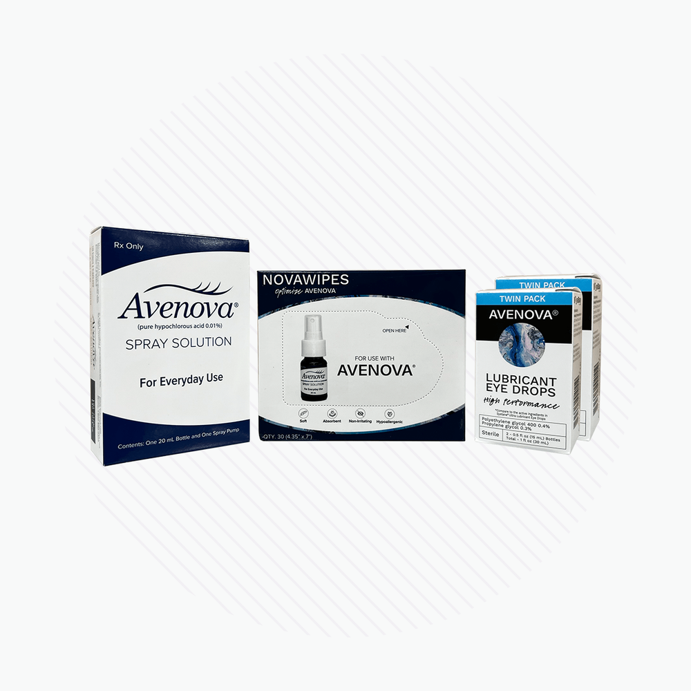 Avenova Complete Kit, Hypochlorous Spray with Nova Wipes and 2 Bottles of Lubricants