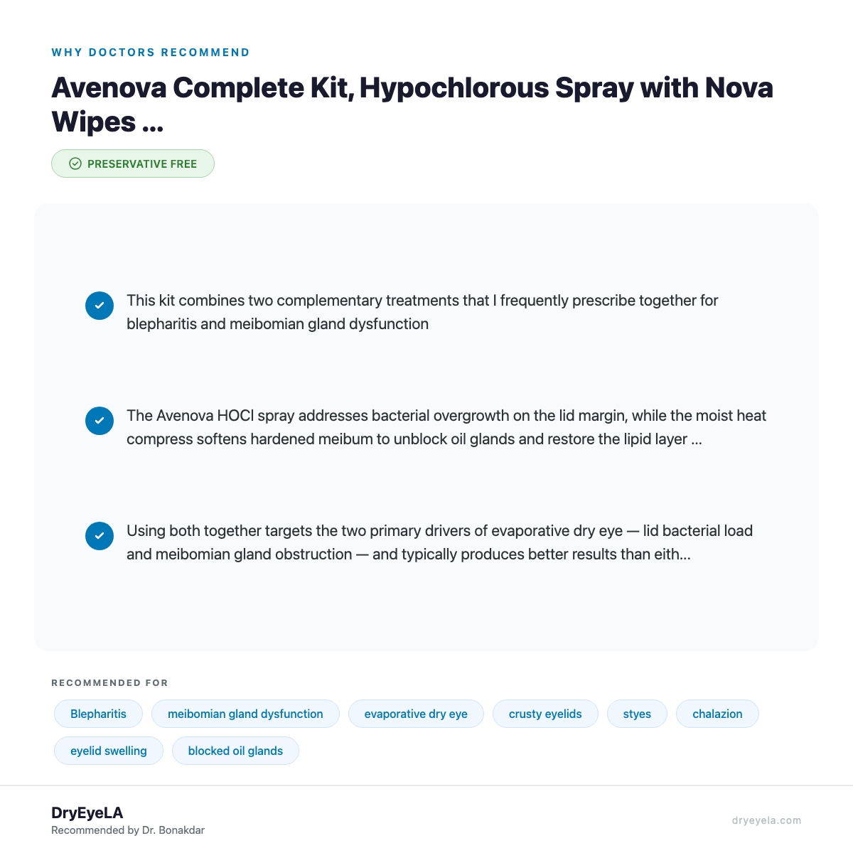 Avenova Complete Kit, Hypochlorous Spray with Nova Wipes and 2 Bottles of Lubricants - Why Doctors Recommend