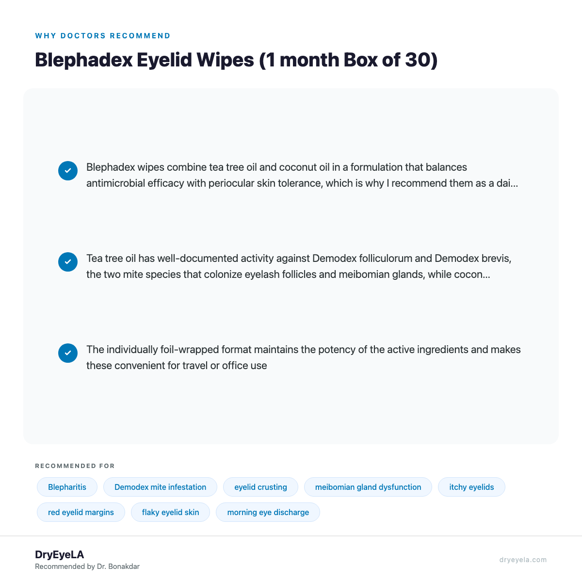 Blephadex Eyelid Wipes (1 month Box of 30) - Why Doctors Recommend