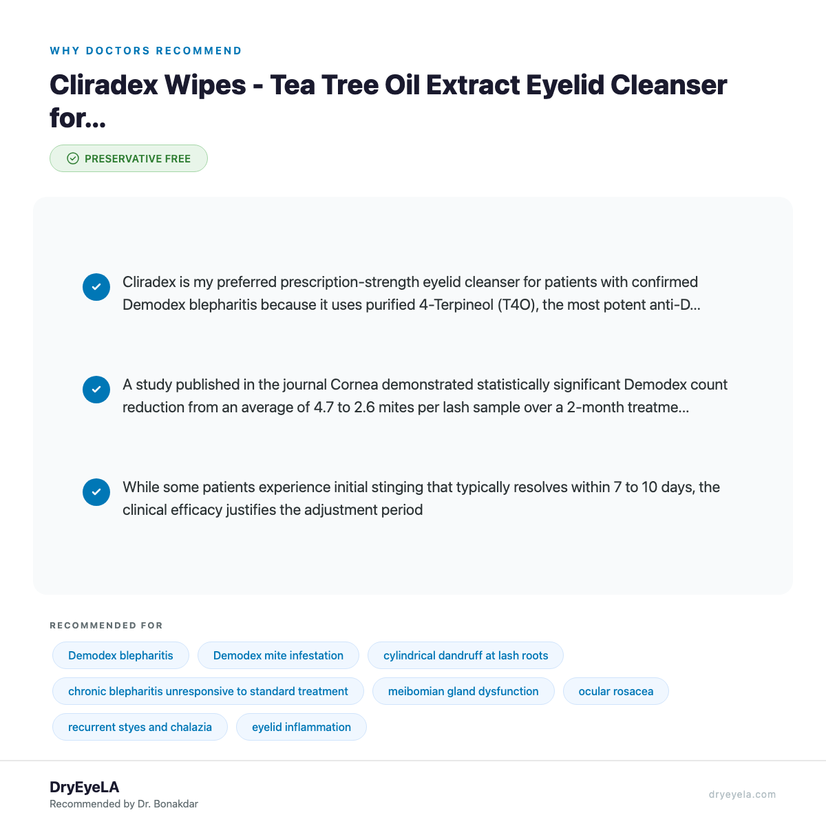 Cliradex Wipes - Tea Tree Oil Extract Eyelid Cleanser for Demodex, Blepharitis and Dry Eye (24ct) - Why Doctors Recommend
