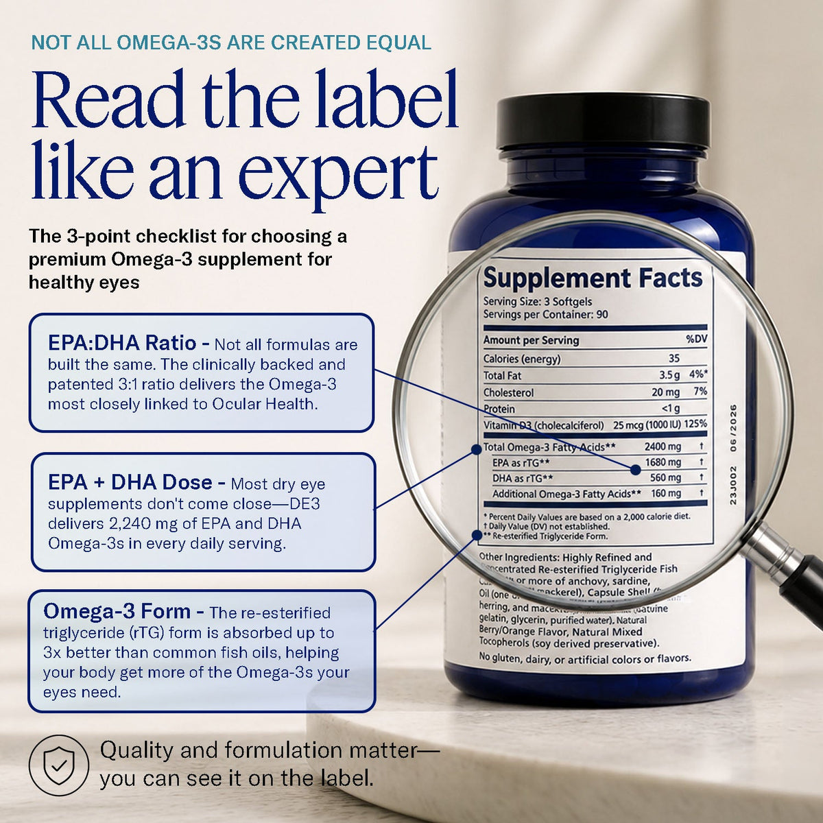 EyePromise DE3 Omega Benefits (90/180/270ct. 1-3 Month Supply) product image