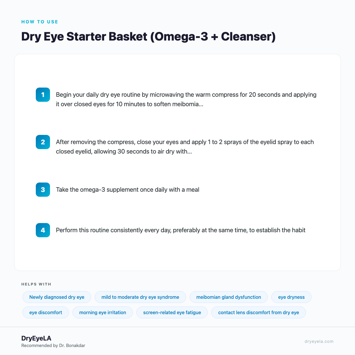 Dry Eye Starter Basket (Omega-3 + Cleanser) - How To Use