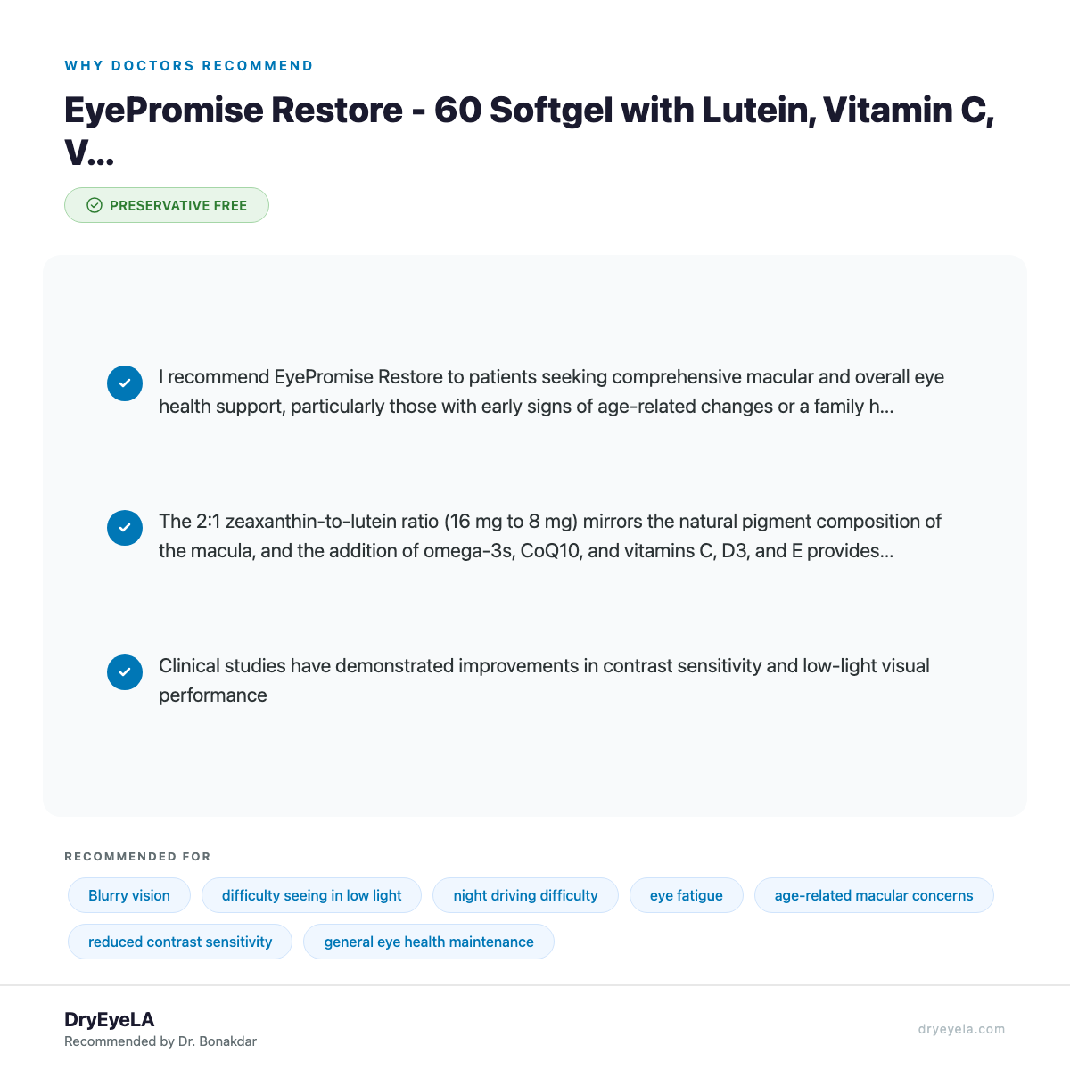 EyePromise Restore - 60 Softgel with Lutein, Vitamin C, Vitamin D, Vitamin E, Omega-3 Fish Oil, and Zeaxanthin - Why Doctors Recommend