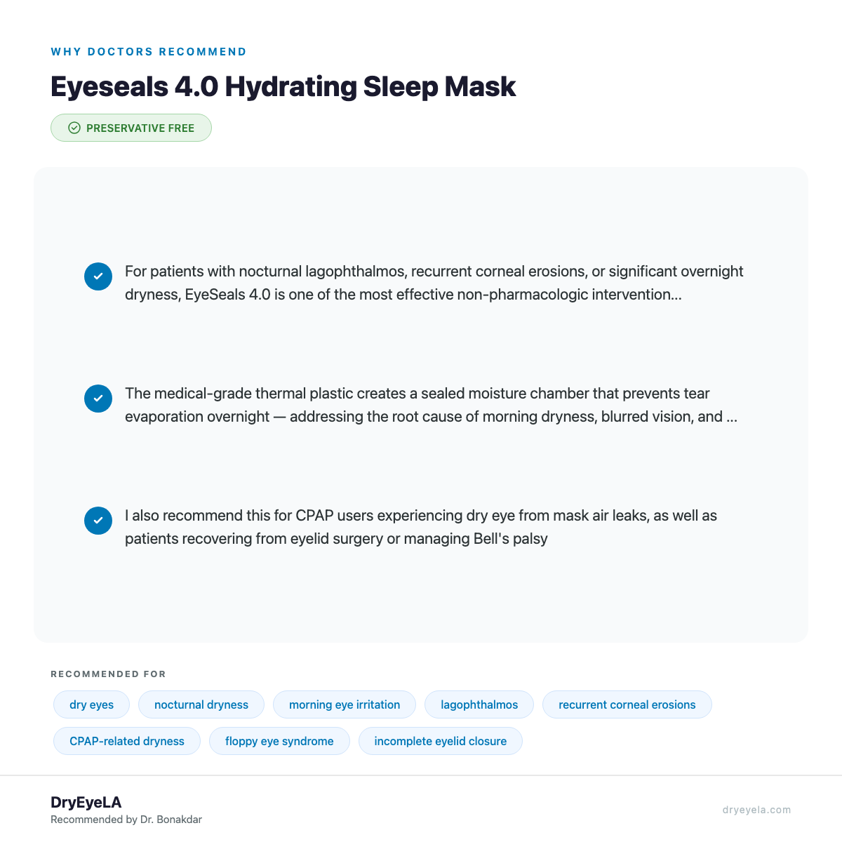 Eyeseals 4.0 Hydrating Sleep Mask - Why Doctors Recommend
