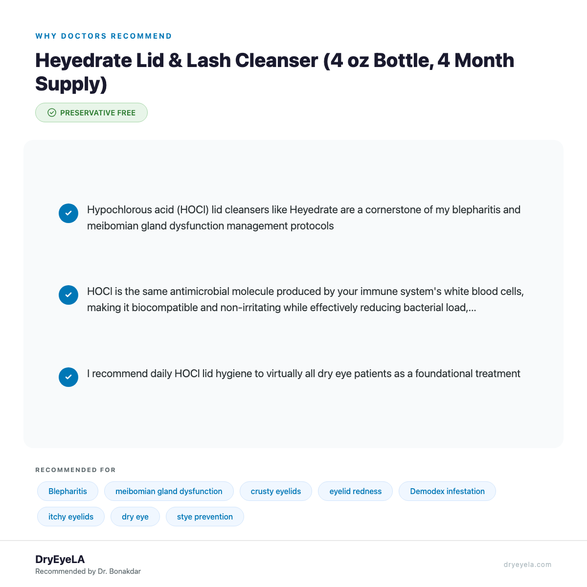 Heyedrate Lid & Lash Cleanser (4 oz Bottle, 4 Month Supply) - Why Doctors Recommend