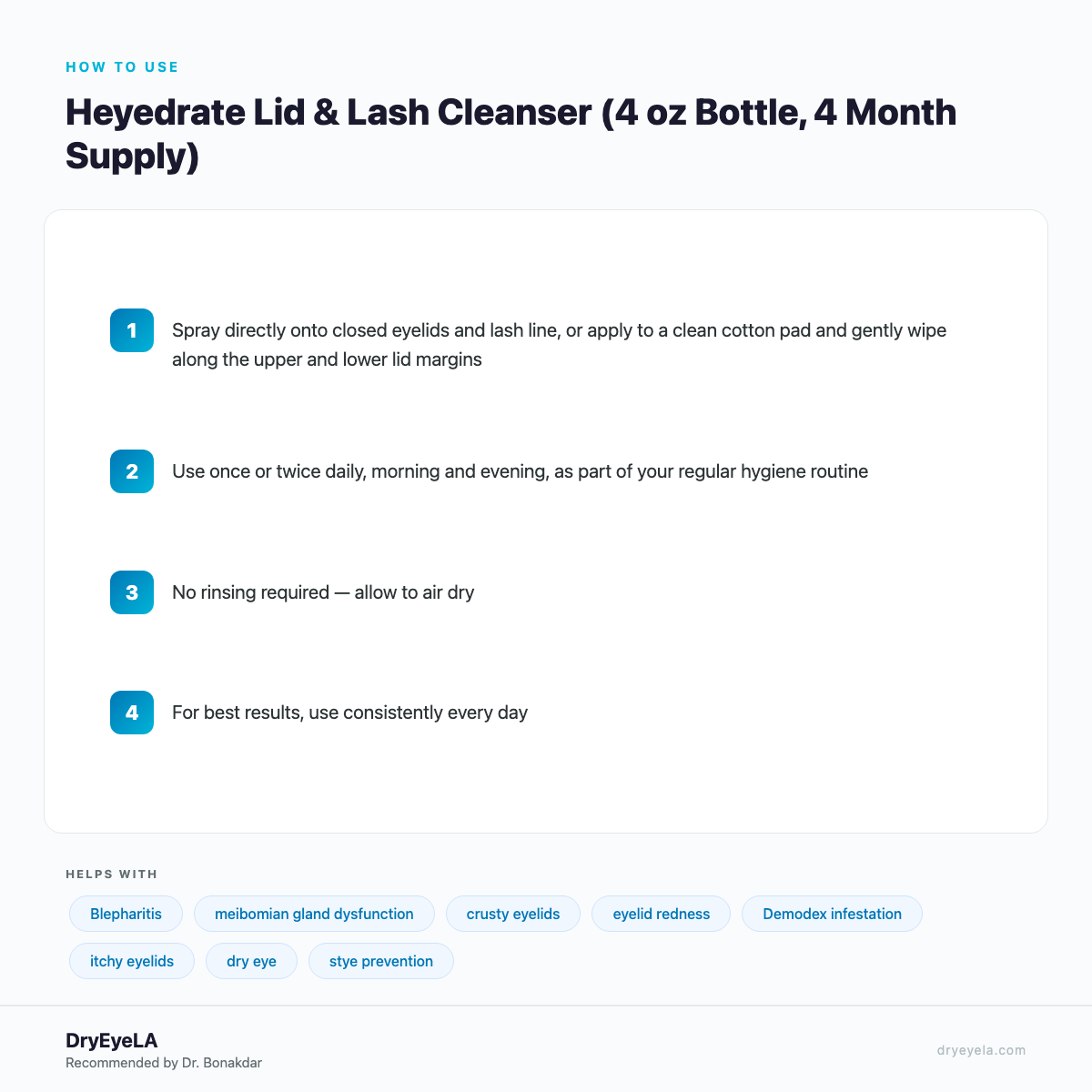 Heyedrate Lid & Lash Cleanser (4 oz Bottle, 4 Month Supply) - How To Use