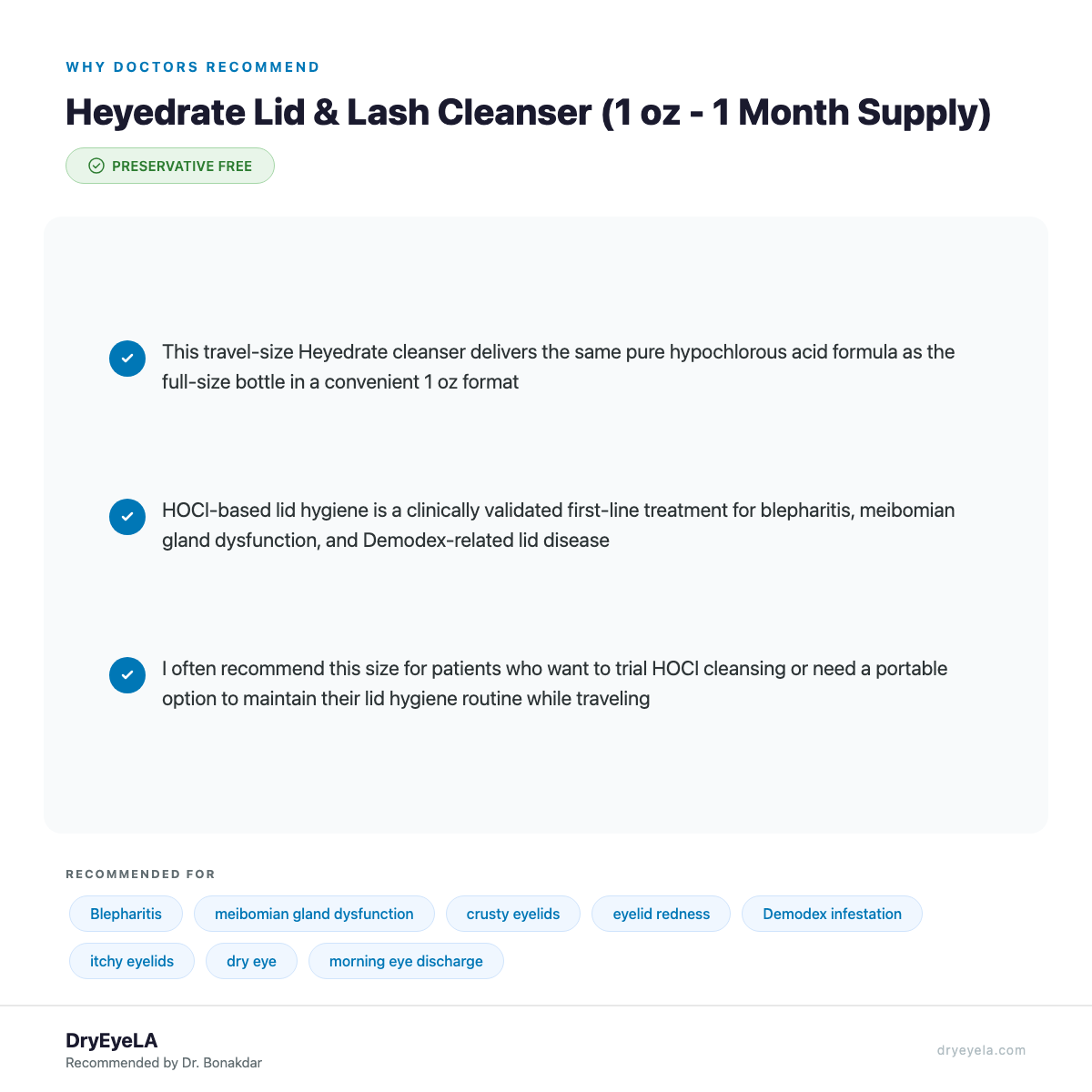 Heyedrate Lid & Lash Cleanser (1 oz - 1 Month Supply) - Why Doctors Recommend