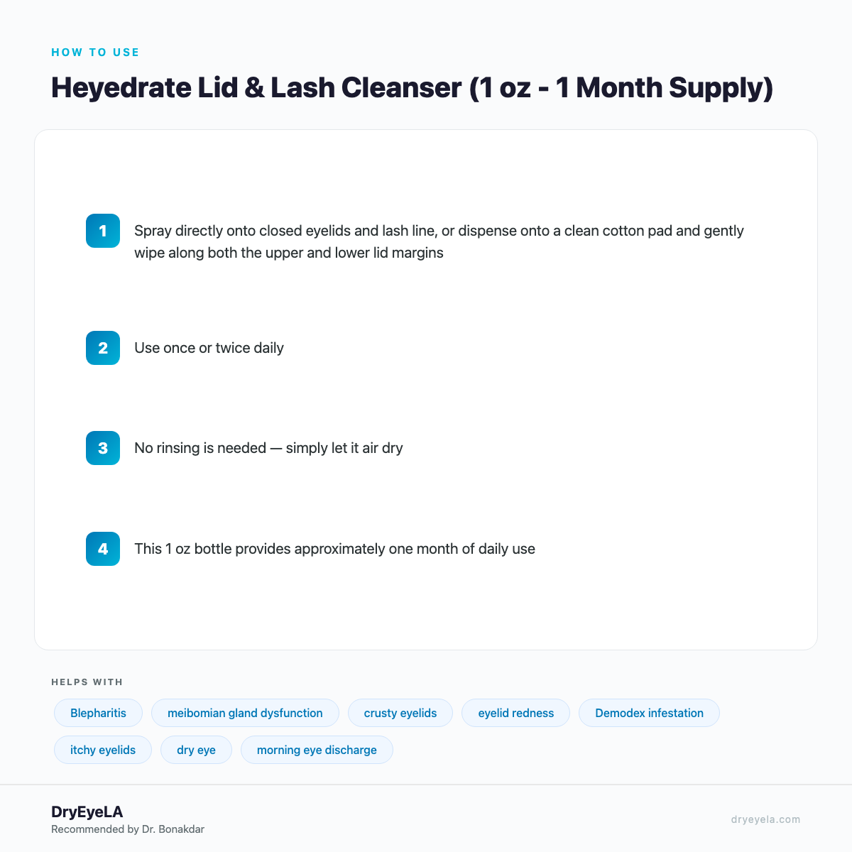 Heyedrate Lid & Lash Cleanser (1 oz - 1 Month Supply) - How To Use