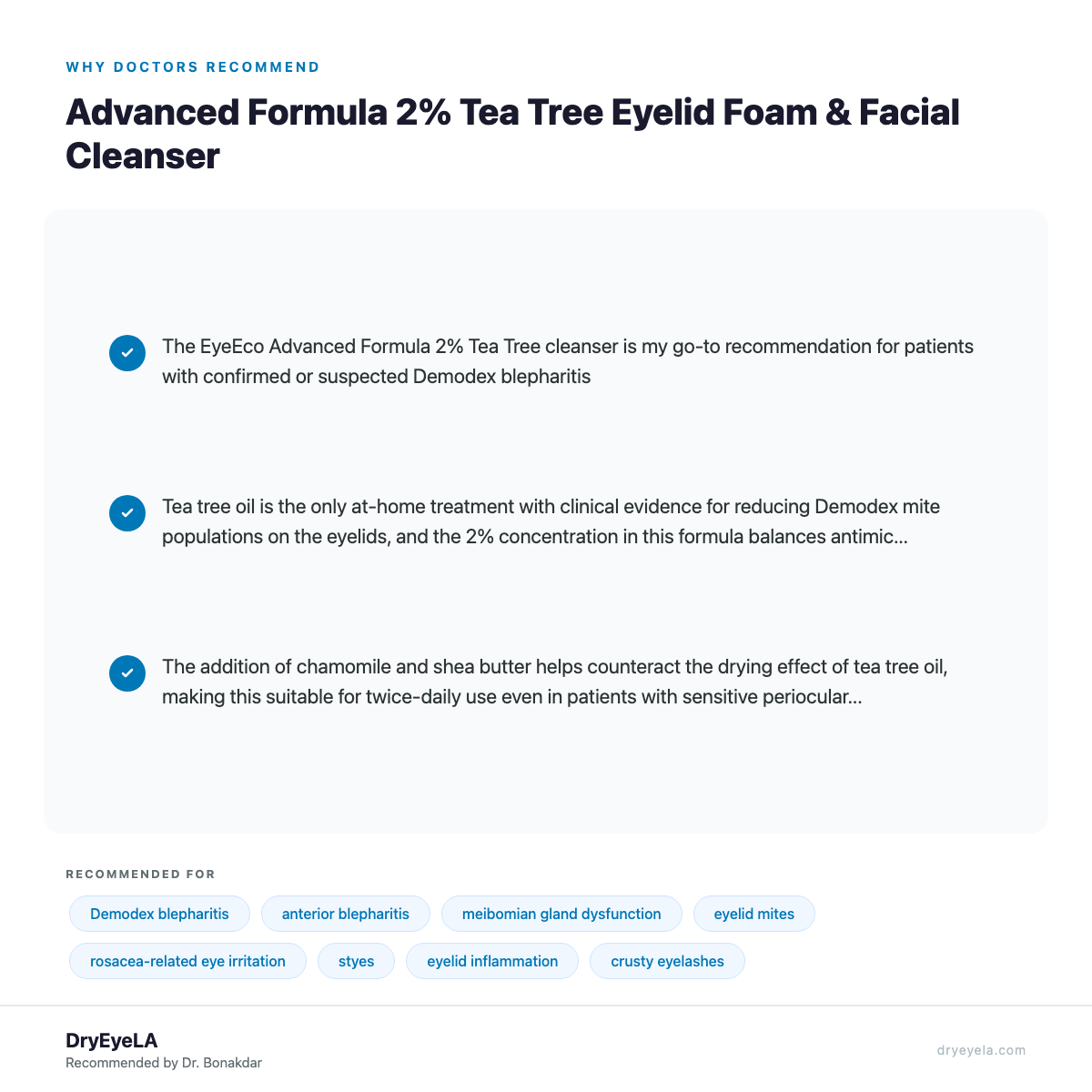 Advanced Formula 2% Tea Tree Eyelid Foam & Facial Cleanser - Why Doctors Recommend