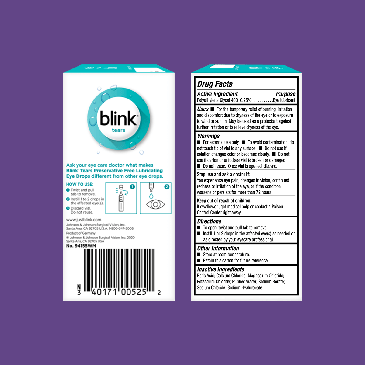 Blink Tears Preservative Free Lubricating Eye Drops (25 Count) - Dry Eye Treatment