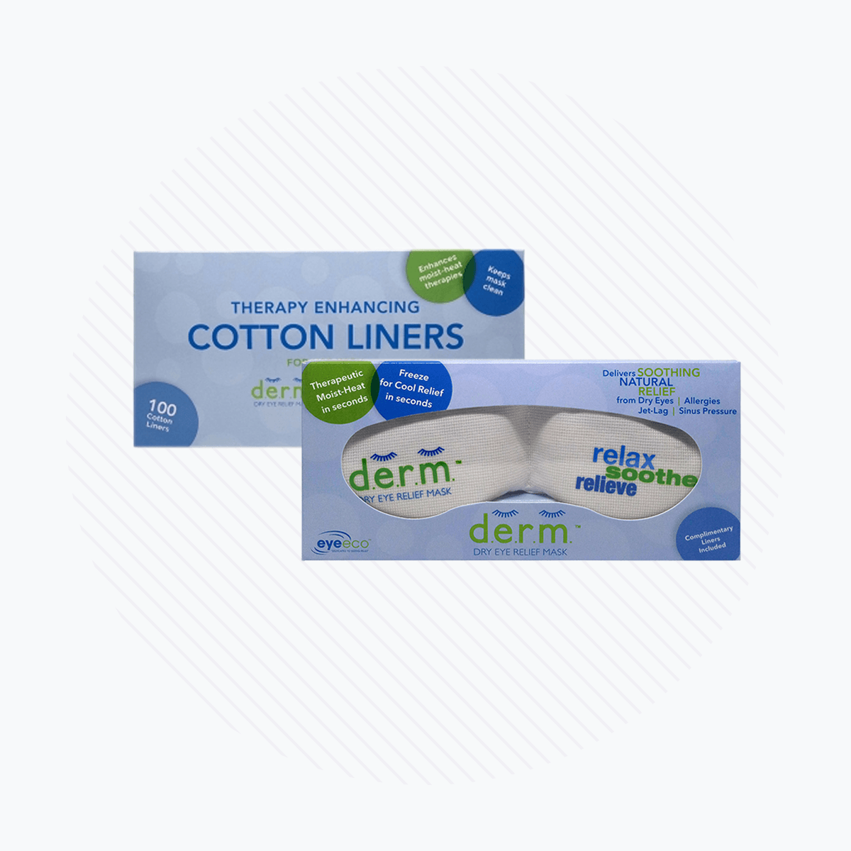 EyeEco D.E.R.M. Dry Eye mask for Mild Relief, with 100 Cotton LIners Bundle - Dry Eye Treatment