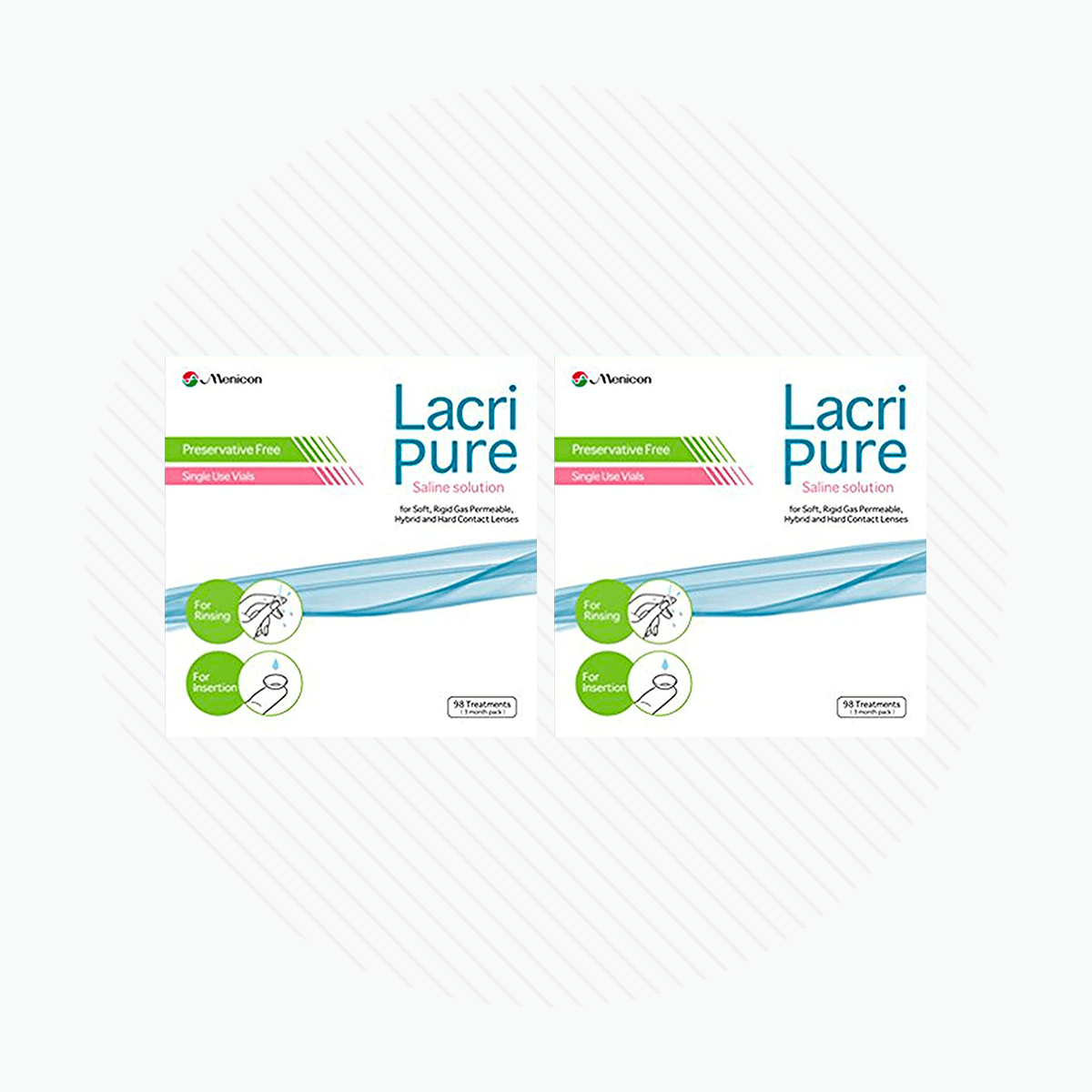 2-Pack of Menicon Lacripure Sterile Saline Solution - (98 Vials x 2) Scleral Lenses - Dry Eye Treatment